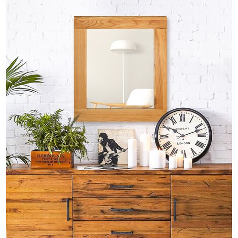Hallowood Furniture Waverly Oak Small Wall Mirror, Rectangular Solid Oak Wood Framed Mirror Wall Hanging Landscape or Portrait for Bathroom, Living Room or Hallway (68 x 58cm)