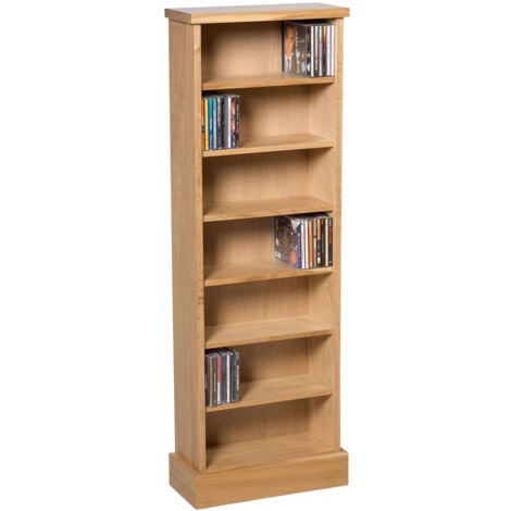 Hallowood Furniture Waverly Oak Storage Rack, Hallway Storage Unit, Storage Tower with 7 Book Shelves, Display Cabinet, Cupboard Storage in Light Oak for CDs, DVDs & Books