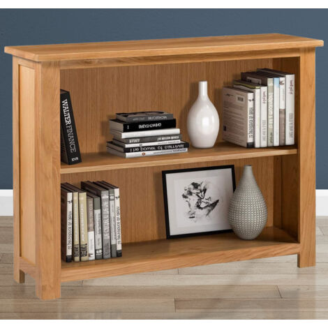 Hallowood Furniture Waverly Oak Wide Bookcase with 1 Adjustable Shelf, Wooden Low Bookshelf, Solid Oak Shelf Unit for Bedroom, Home Office and Living Room Bookcases, Fully Assembled
