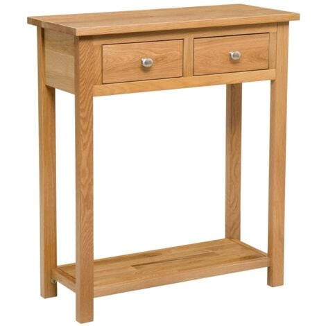Hallowood Furniture Waverly Oak Wide Console Table with 2 Drawers for Hallway, Solid Wooden Light Oak Side Table with Lower Shelf, Telephone or Lamp Stand for Living Room