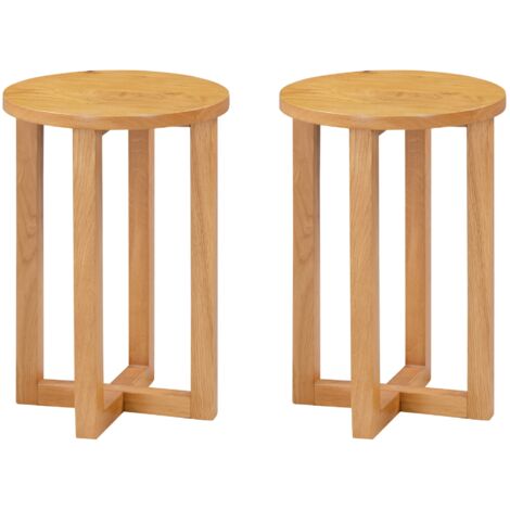 Hallowood Furniture Waverly Round Small Oak Side Table Set of 2 with Criss-Cross Leg Design, Solid Oak Wood Bedside, Lamp, Plant & Sofa End Table for Small Spaces, Living Room Furniture