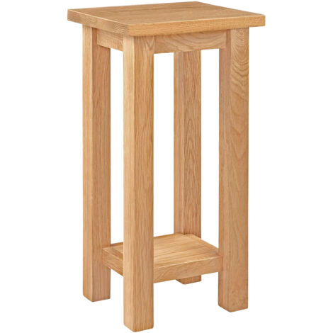 Hallowood Furniture Waverly Tall Side Table Oak Wood with Shelf, 2-Tier Solid Wood Narrow Small Table, Wooden Plant Stand, Light Oak Furniture for Living Room, Bedroom or Hallway