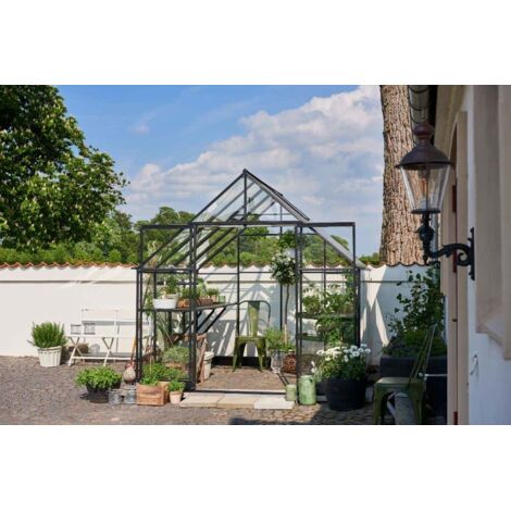 Halls Gewächshaus Qube+ Gewächshaus aus Metall in Schwarz, Anzuchthaus mit 3 mm Wandstärke Treibhaus