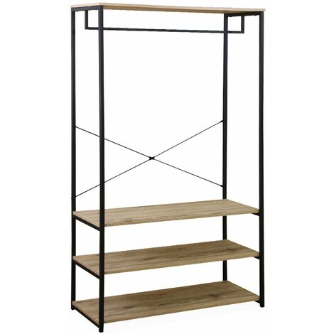 Hallway metal and wood-effect coat and shoe rack Natural 100x40x167 cm - Loft