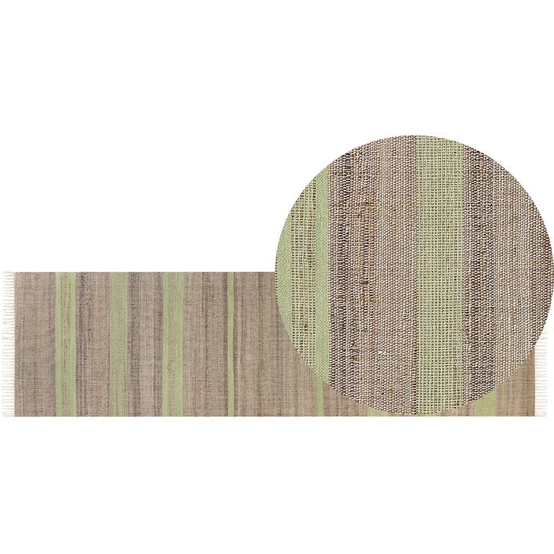 Hallway Runner Rug Jute 80 x 300 cm Tassels Beige and Light Green Talpur