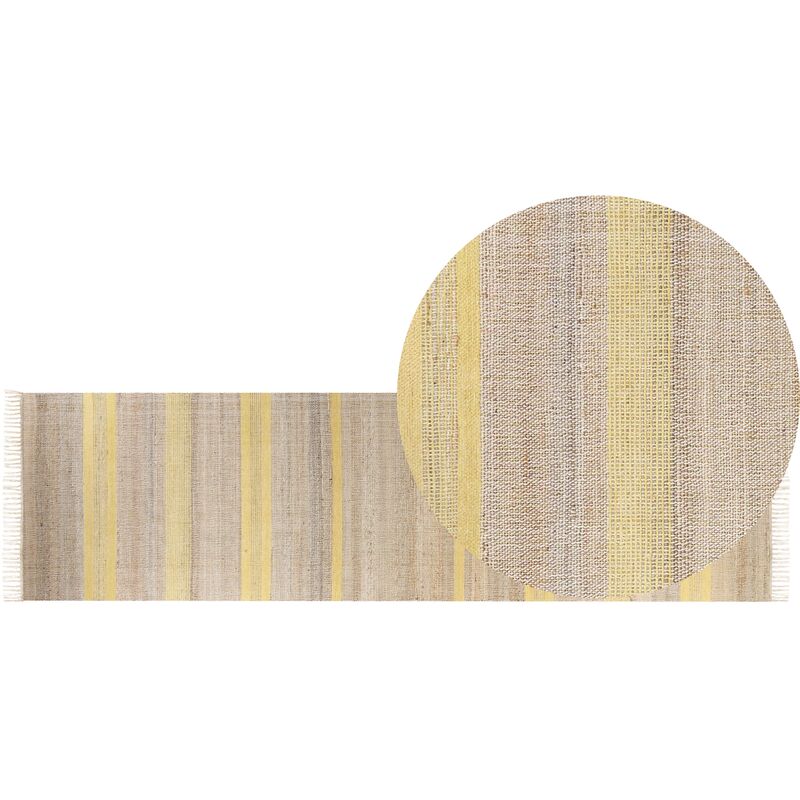 Hallway Runner Rug Jute 80 x 300 cm Tassels Beige and Yellow Talpur