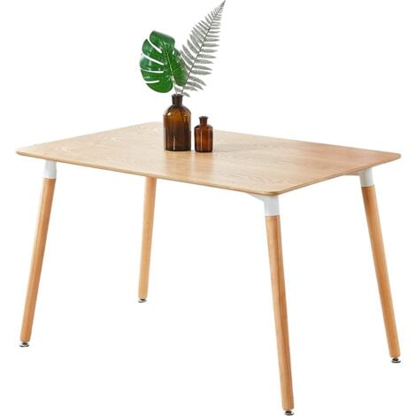 Halo 4-6 Seater Single Dining Table, Solid Wood Legs and Plastic Top, Oak