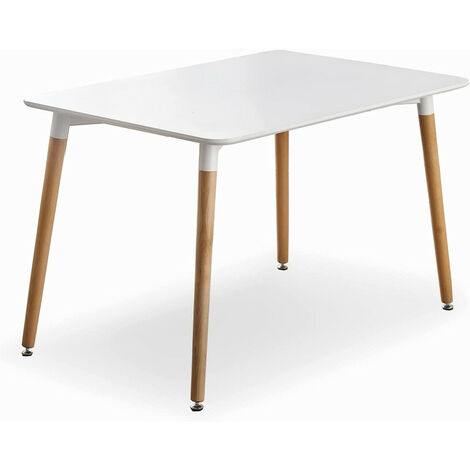 Halo 4-6 Seater Single Dining Table, Solid Wood Legs and Plastic Top, White