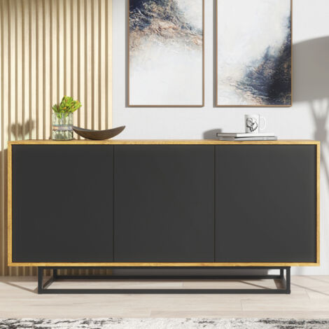 Halo Sideboard - Dark Oak with Black Matt Doors - 160cm