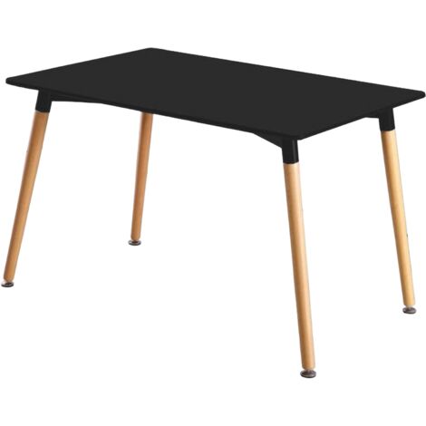Halo single dining table for 4 or 6 people, solid wood legs and plastic top, Nero