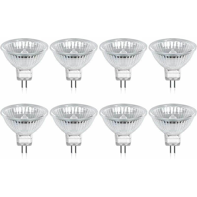 Mumu - Halogen Bulb GU5.3 MR16 35W 12V Warm White 2800K Dimmable Glass Cover 400 Lumens 2 Pin Spot Replacement Pack of 8 Cisea