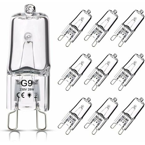Halogen Lamps, G9 Halogen Bulb, 28W 230V, 370LM 2800K Dimmable Warm White, Clear Capsule Lamp for Chandeliers, Cabinet Lights, Landscape Lights, Wall Sconces (Pack of 10)