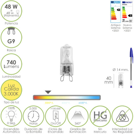 Halogenlampe G-9. 48 W. 740 Lumen. Warmes Licht (3.000º K)