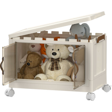 Haloyo® 1-stöckige, durchsichtige, faltbare Aufbewahrungsbox mit Rädern – ideal zum Ordnen von Spielzeug, Kleidung oder Accessoires, platzsparend und praktisch, 49 x 30 x 31,3 cm, weiß