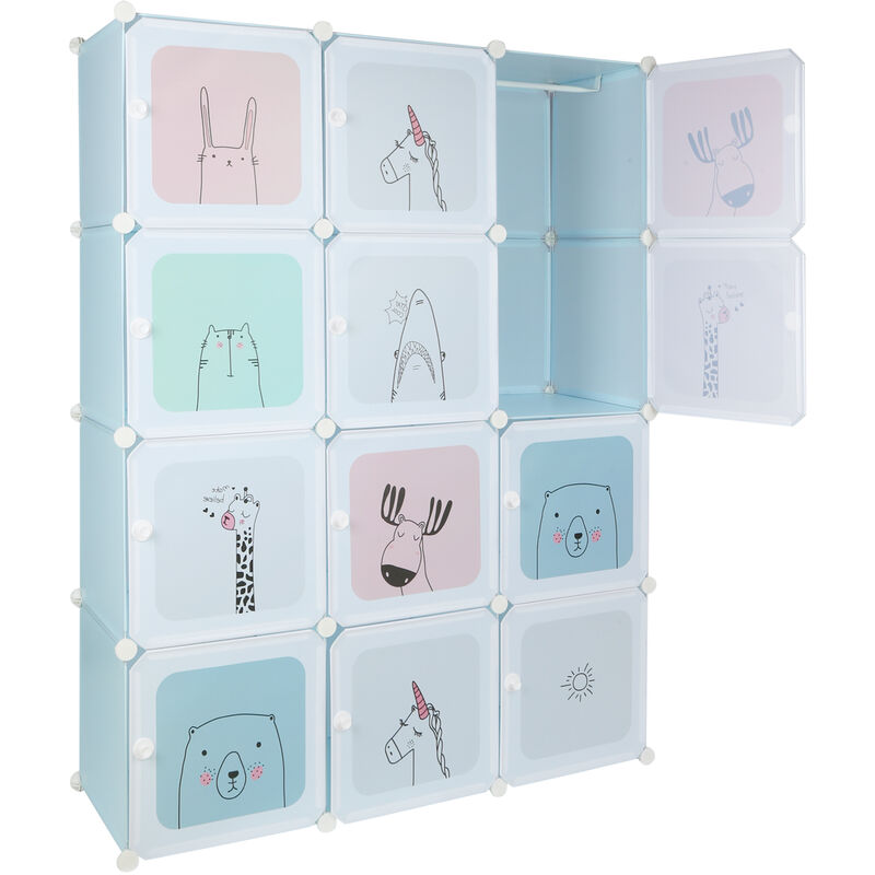 Haloyo - 12-Cube Armoire Penderie Portable,Grande capacité,Empilable,110 x 145 x 37 cm,blu
