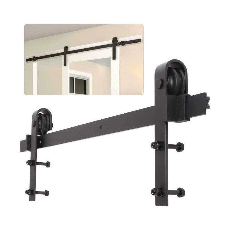 183cm Ensemble Industriel pour Porte Suspendue Sliding Barn Door en Bois,120 kg,noir - Haloyo
