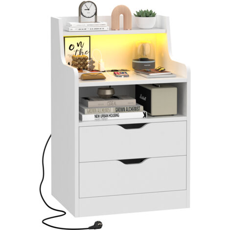 Haloyo® 1er-Set Nachttisch, 3 Schubladen, Nachttisch mit Steckdosen, Holzdekoration für Wohnzimmer, Schlafzimmer, Büro, 45 x 35 x 72,5 cm, Weiß