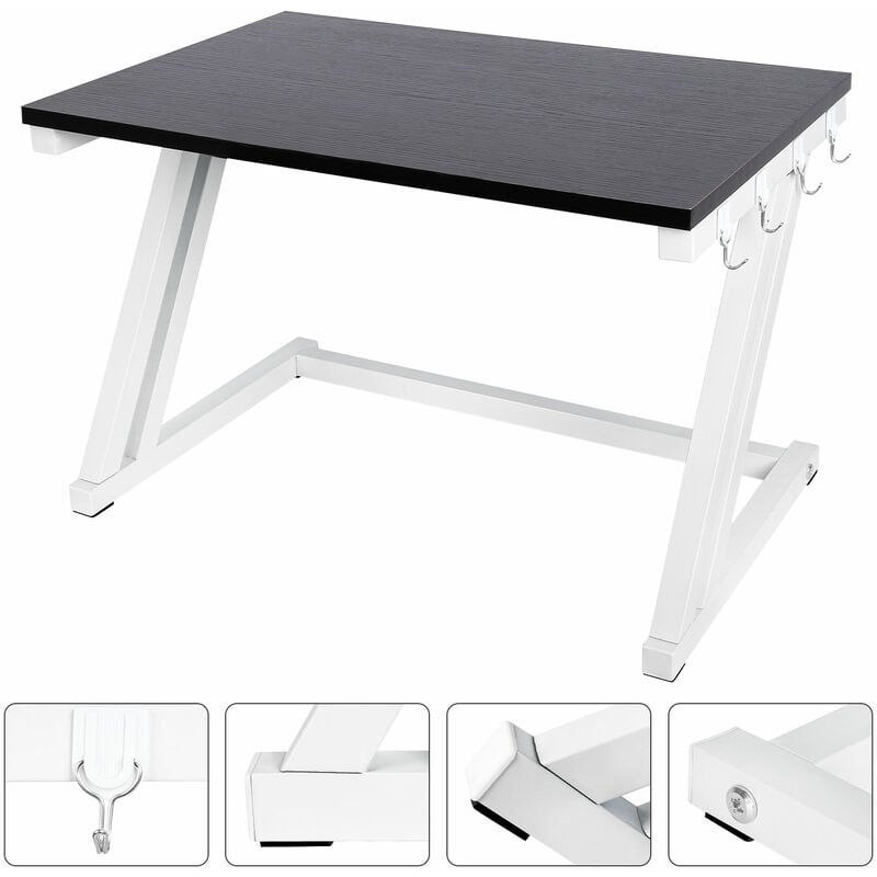 2 Couches Support de Four à Micro-Ondes Rack, Ajustable Etagere Rangement Cuisine avec 4 Crochets 57 x 38 x 38cm couleur blanc + noir - Haloyo