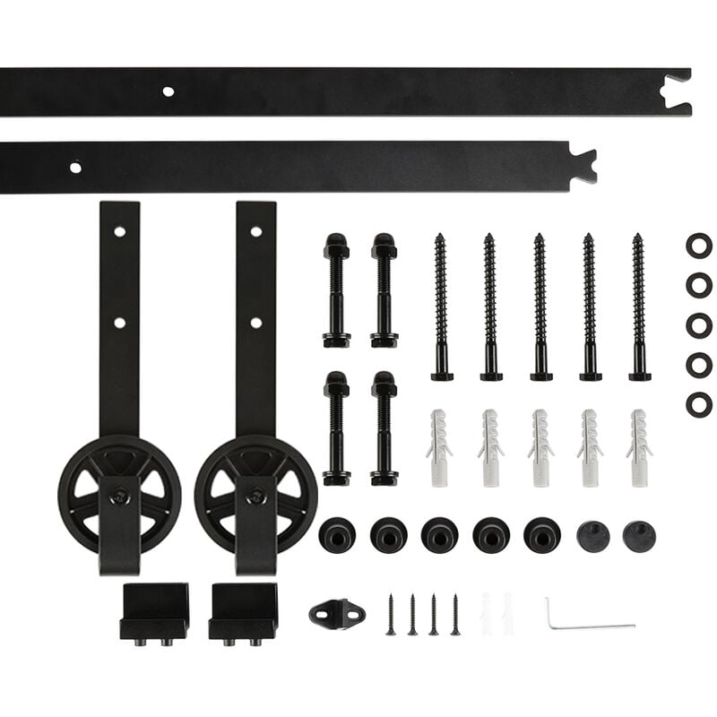 200cm Ferrure de porte coulissante,grandes roues,120 kg,noir - Haloyo