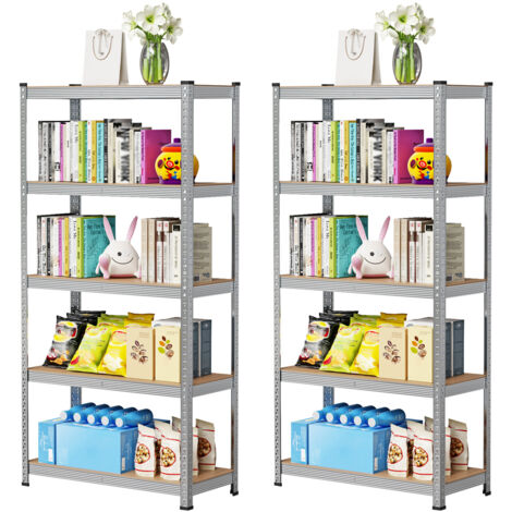 Haloyo® 2er Set 5-stöckiges Aufbewahrungsregal, Bücherregal, 5 verstellbare Ablagen, für Wohnzimmer, Büro, Arbeitszimmer, grau