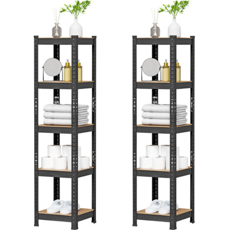 Haloyo® 2er Set 5-stöckiges Aufbewahrungsregal, Bücherregal, Kellerregal, Lagerregal, für Wohnzimmer, Büro, Arbeitszimmer, Schwarz