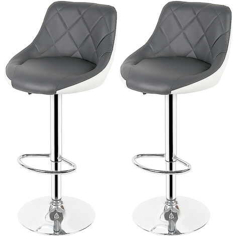 Haloyo 2er-Set Barhocker, höhenverstellbar mit Rückenlehne, PU-beschichtet, 360-Grad-Drehgelenk und Fußstütze, Grau und Weiß