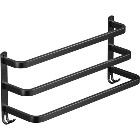 Haloyo® 3-stöckiger Aluminium-Handtuchhalter zur Wandmontage mit Haken wasserdichter schwarzer Handtuchhalter für Badezimmer, Küche, Badezimmer 502414.4cm