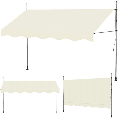 Haloyo® 3,5x1,2 m manuelle Markise, manuell einziehbares Vordach, verstellbare Neigung, Schnellmontage, Beige