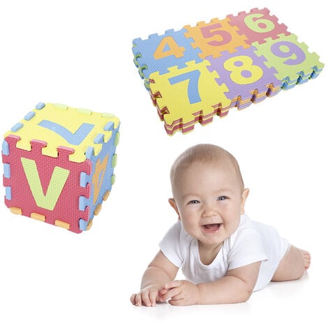 Tapis mousse bebe puzzle Edukit EVA ; 12 pièces et 14 bords ; 30 x 30cm ;  Carreaux de sol multi-couleurs et emboîtables - Pour une aire de jeu claire