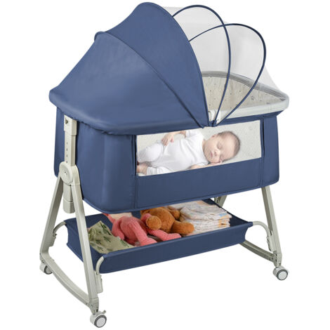Haloyo® 4-in-1 Faltbar Beistellbett Baby, Babybett, 6 Höhenverstellbar Stubenwagen Baby mit Rollen,Kinderbett von 1 bis 36 Monaten, Blau
