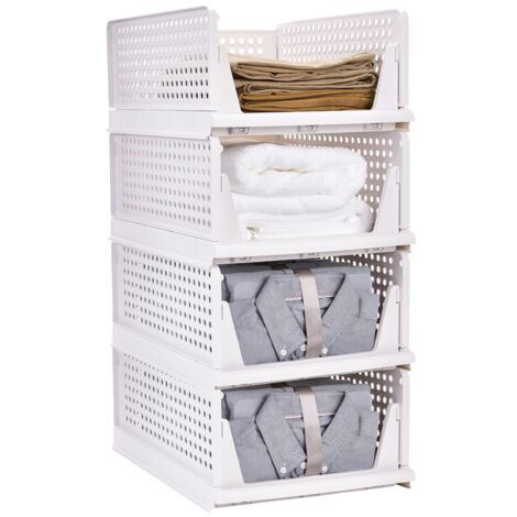 Haloyo® 4 Pack Organizer per armadio pieghevoli, Organizer per guardaroba, Cesto portaoggetti in plastica per camera da letto, cucina, soggiorno, 33,5x43x72 cm, bianco