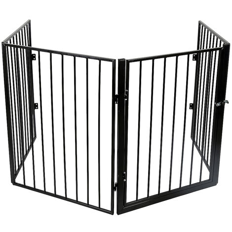 Haloyo® 4 Pannelli Barriera di sicurezza,per Camino, Cani, Animali Domestici e Stufa,240 x 2.5 x 75cm,nero