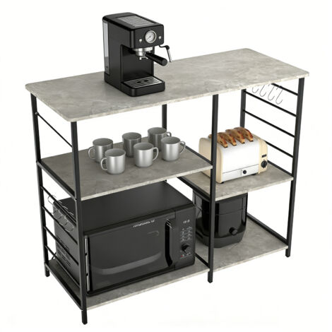 Haloyo® 4-stufig Küchenregal mit 8 Haken Industriedesign Standregal für Arbeitsplatte aus Metallrohren 39x90x83cm grau