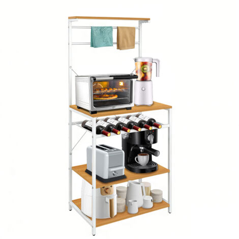 Haloyo® 4-stufig Küchenregal mit 8 Haken Industriedesign Standregal für Arbeitsplatte aus Metallrohren 59x40x143cm Walnussholzfarbe