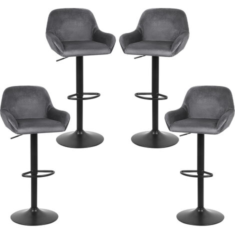 Haloyo 4er-Set Barhocker, Hochstuhl, 360° drehbar, höhenverstellbar, mit Rückenlehne und Fußstütze, Samt, Dunkelgrau
