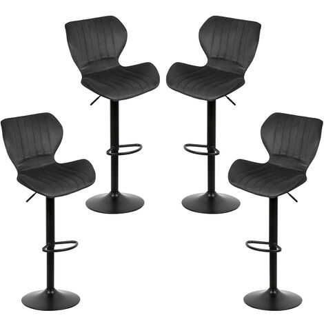 Haloyo 4er-Set Barhocker, Hochstuhl, höhenverstellbar, 360° drehbar, mit Rückenlehne und Fußstütze, Chrombasis, Samt, Dunkelgrau