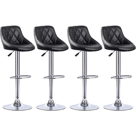Haloyo 4er-Set Barhocker, höhenverstellbar mit Rückenlehne, PU-beschichtet, 360-Grad-Drehgelenk und Fußstütze, Schwarz