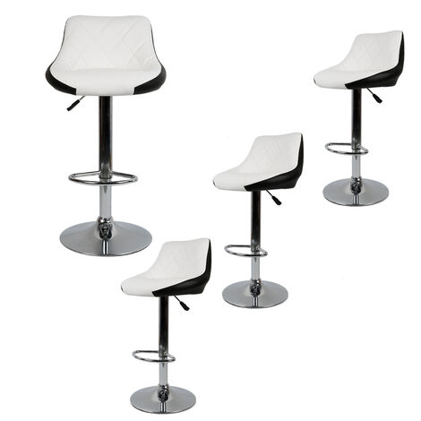 Haloyo 4er-Set Barhocker, höhenverstellbar mit Rückenlehne, PU-beschichtet, 360-Grad-Drehgelenk und Fußstütze, Weiß und Schwarz