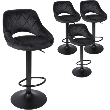 Haloyo 4er-Set Barhocker, Küchenstuhl, Samt-Barstühle, drehbare Barhocker mit Rückenlehne und Fußstütze, höhenverstellbar, Schwarz