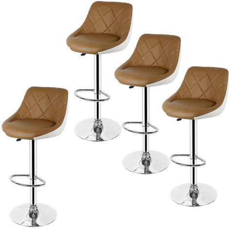 Haloyo 4er Set Barhocker, PU-beschichtet, höhenverstellbar mit Rückenlehne,360-Grad-Drehgelenk und Fußstütze, Kamel und Weiß
