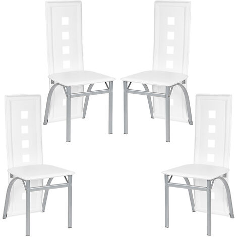 Haloyo 4er-Set Esszimmerstühle, Küchenstuhl mit PU-Sitz und Rückenlehne, Metallbeine, Weiß