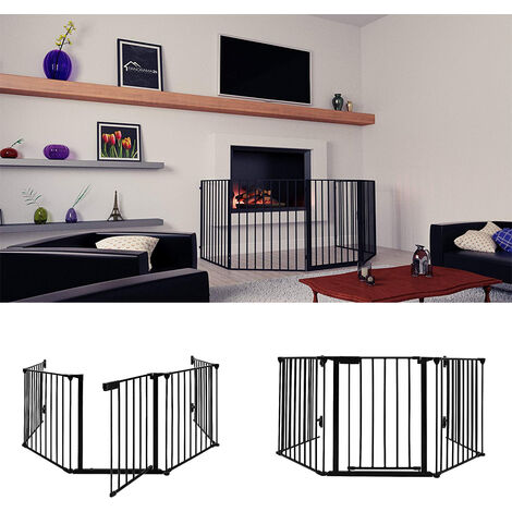 Haloyo® 5 panneaux Grille de Cheminée pour Enfants Animaux de Compagnie,Barrière pour animaux,310 x 2.5 x 75cm,noir