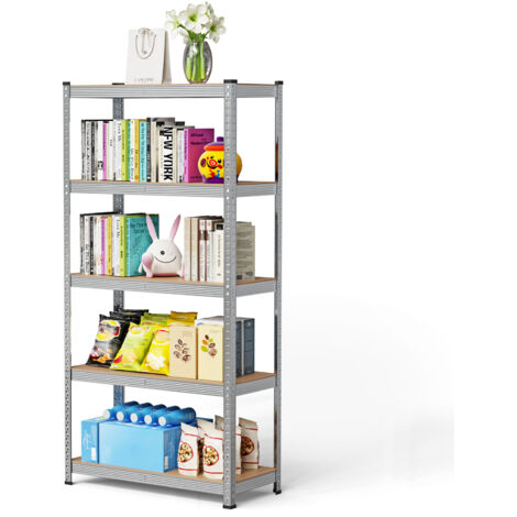 Haloyo® 5-stöckiges Aufbewahrungsregal, Bücherregal, 5 verstellbare Ablagen, für Wohnzimmer, Büro, Arbeitszimmer, grau