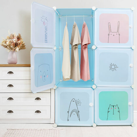 Haloyo® 6 Würfel Kleiderschrank, Portable Garderobe für hängende,Kombiniert, Platzsparend, Kunststoff,74 x 37 x 110 cm,Blau