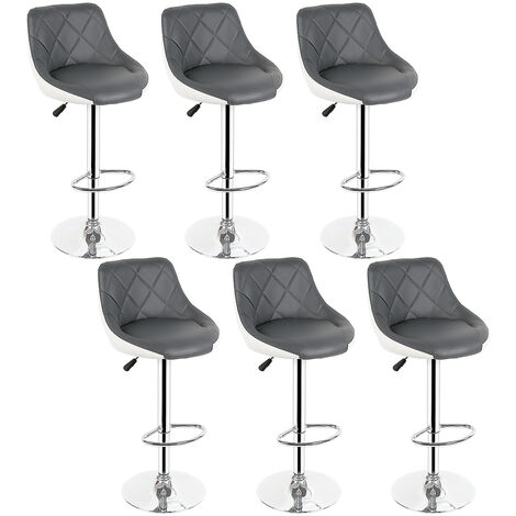 Haloyo 6er-Set Barhocker, höhenverstellbar mit Rückenlehne, PU-beschichtet, 360-Grad-Drehgelenk und Fußstütze, Grau und Weiß