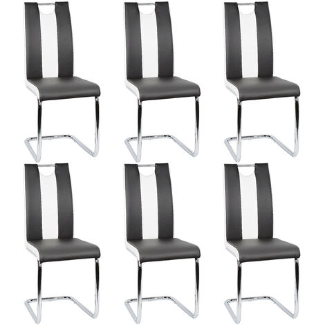 Haloyo 6er-Set Esszimmerstühle, Küchenstuhl mit PU-Sitz und Rückenlehne, Metallbeine, Schwarz und Weiß