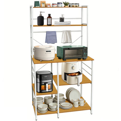 Haloyo® 7-stufig Küchenregal Industriedesign Standregal für Arbeitsplatte aus Metallrohren 40x90x168cm Walnussholzfarbe
