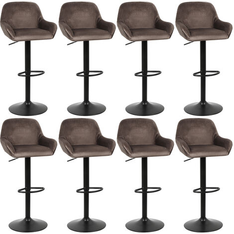 Haloyo 8er-Set Barhocker, Hochstuhl, 360° drehbar, höhenverstellbar, mit Rückenlehne und Fußstütze, Samt, Braun
