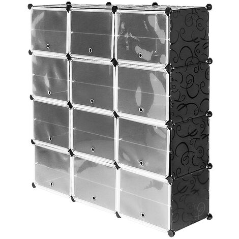 Haloyo – Armoire à chaussures modulable 12 cubes – Panneaux en PP écologique – Dimensions 120 x 30 x 120 cm – Montage facile et personnalisable