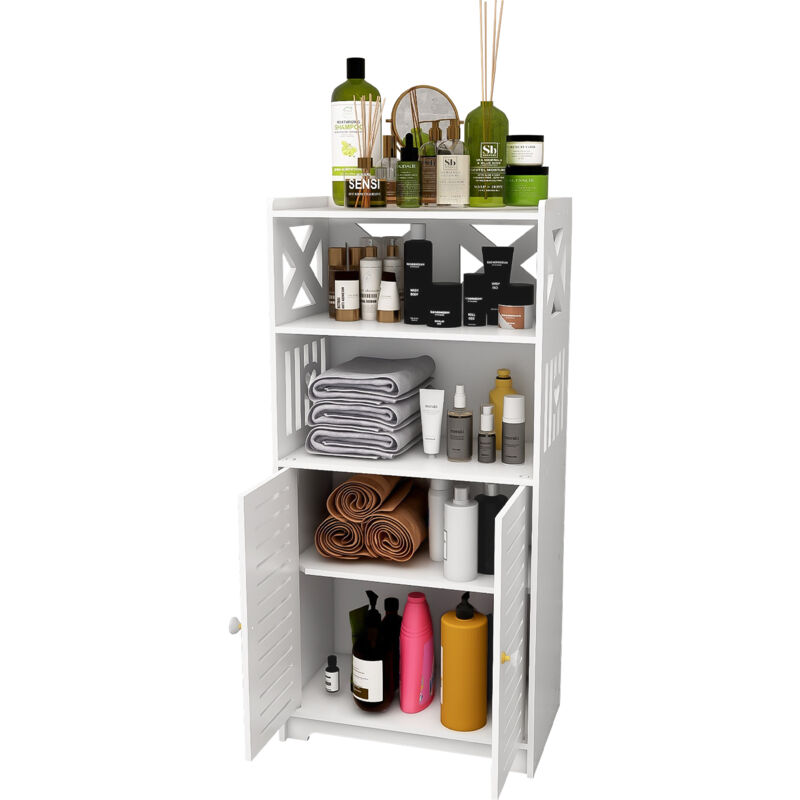 Haloyo® Armoire salle de bain avec 2 Porte, Meuble de Salle de Bain, Étagère de rangement, Placard haut, 75x22x36cm, blanc